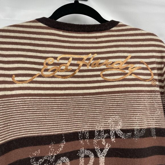 Ed Hardy by Christian Audigier Size XL Wool Blend Pullover Sweater V-Neck Unisex - Picture 3 of 6